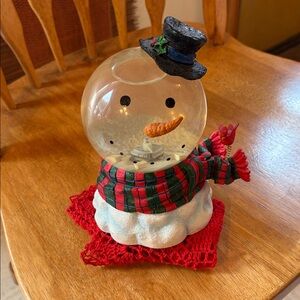 Festive Snowman Water Globe with Black Hat and Red Scarf